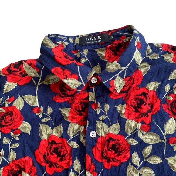 SSLR Men's Rose Print Button Up Shirt L - Picture 2 of 6
